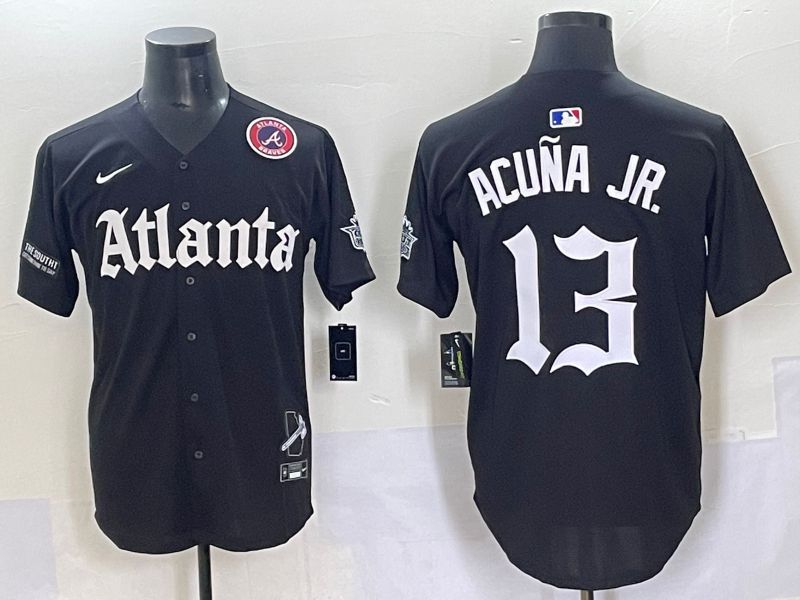 Men 2025 Atlanta Braves #13 Acuna jr Black Five generations Joint Name Nike MLB Jersey style 14
